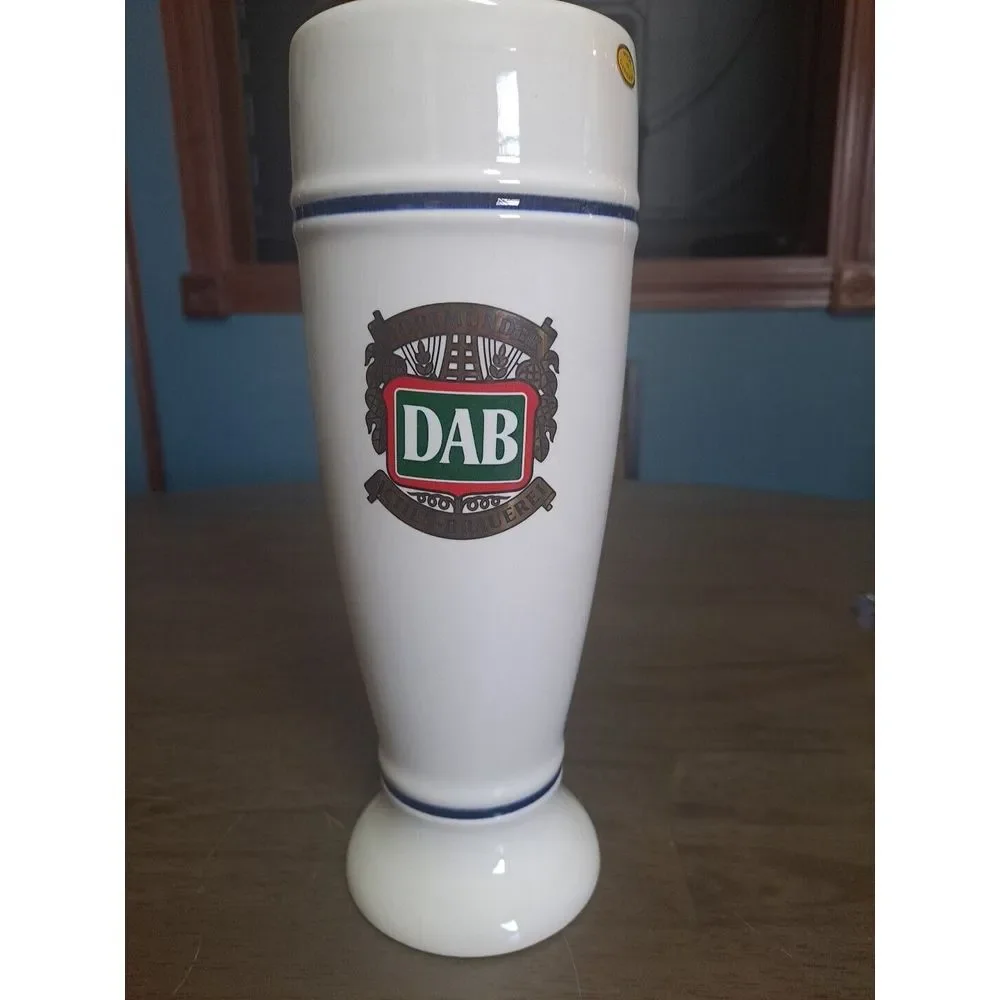 DAB Dortmunder Actien Brauerei White Ceramic Pilsner Drinking Glass 9.5